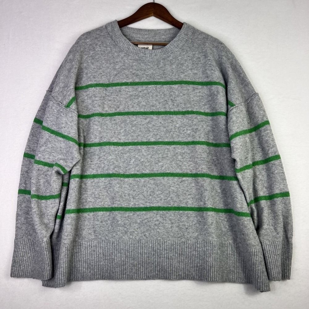 Aerie unREAL Oversized Sweater Women's Long Sleeve Gray Green Stripes Size XXL